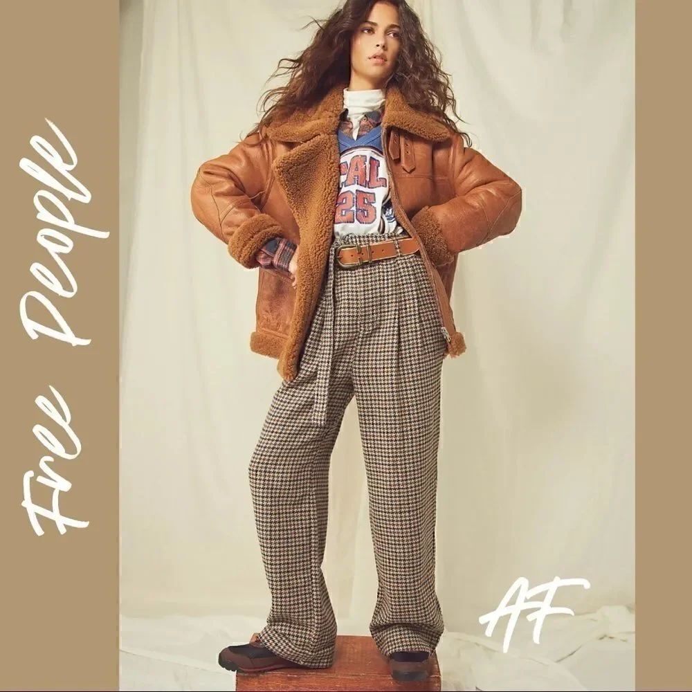 FREE PEOPLE MARYAM HOUNDSTOOTH PAPER-BAG SLACKS